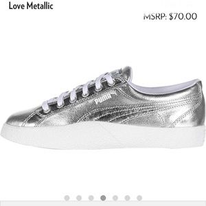Puma Love metallic silver lace up sneakers size 8